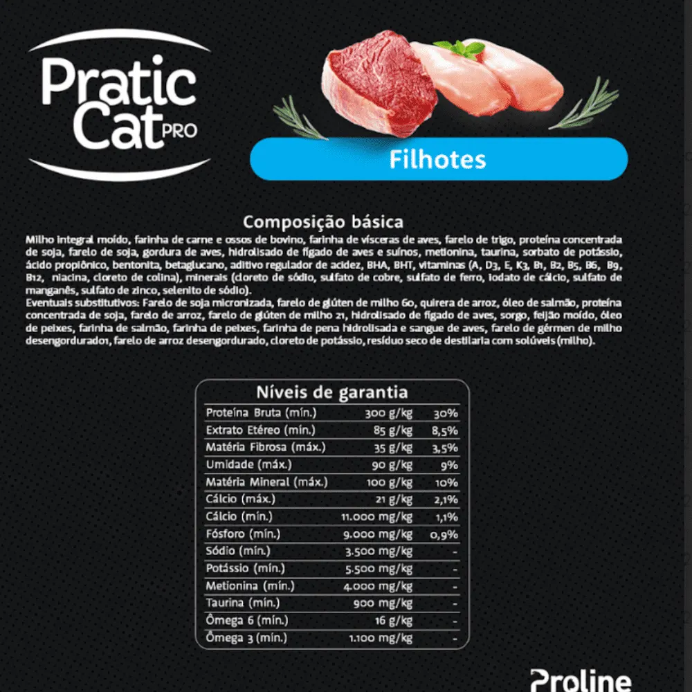 Ração Pratic Cat Pro Filhote Sabor Carne e Frango 10,1Kg