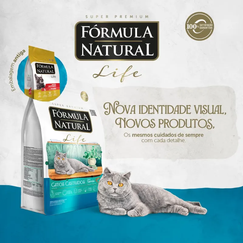 Ração Fórmula Natural Life Gatos Castrados Sabor Salmão