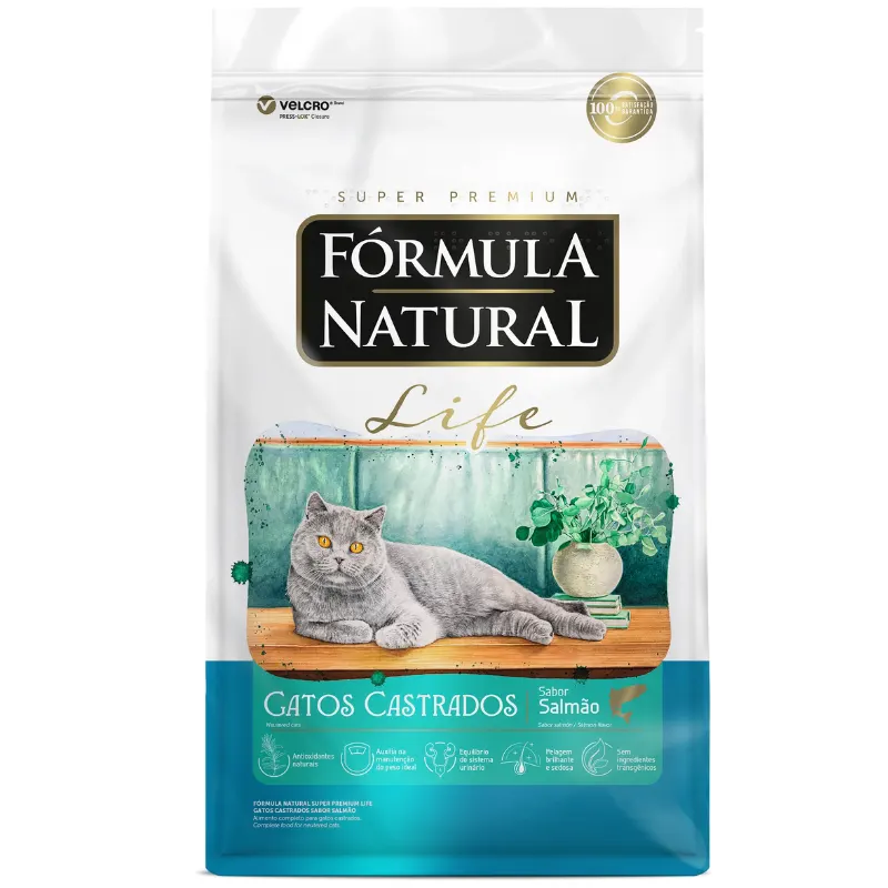 Ração Fórmula Natural Life Gatos Castrados Sabor Salmão