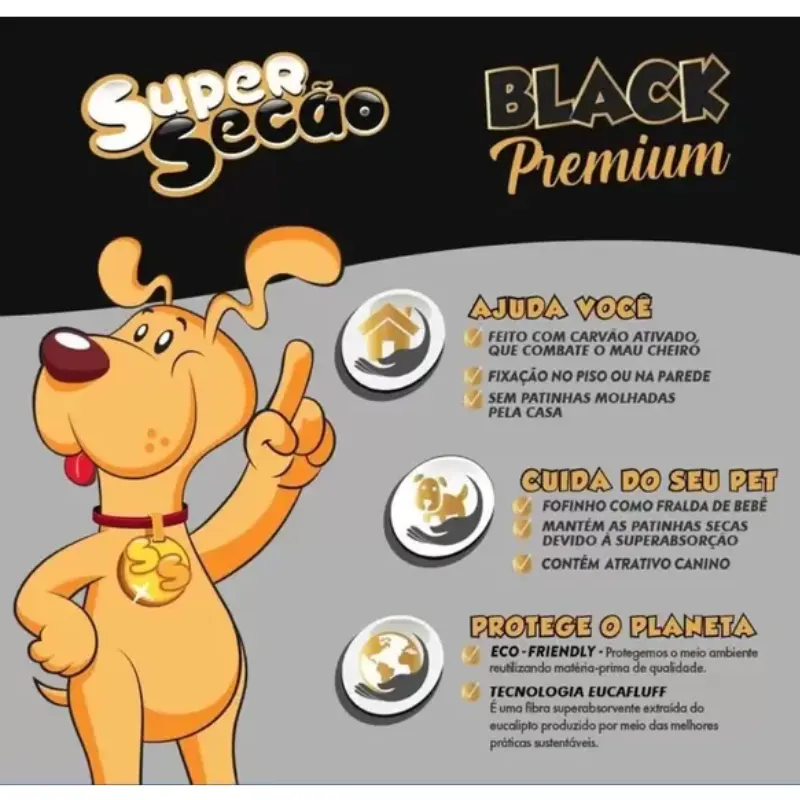 Tapete Higiênico Super Secão BLACK Premium para Cães 30 Unidades