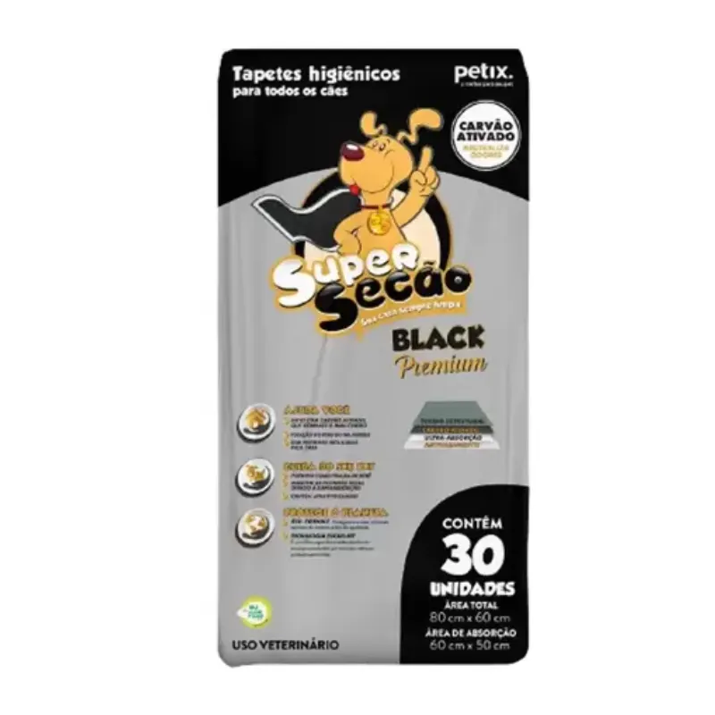 Tapete Higiênico Super Secão BLACK Premium para Cães 30 Unidades