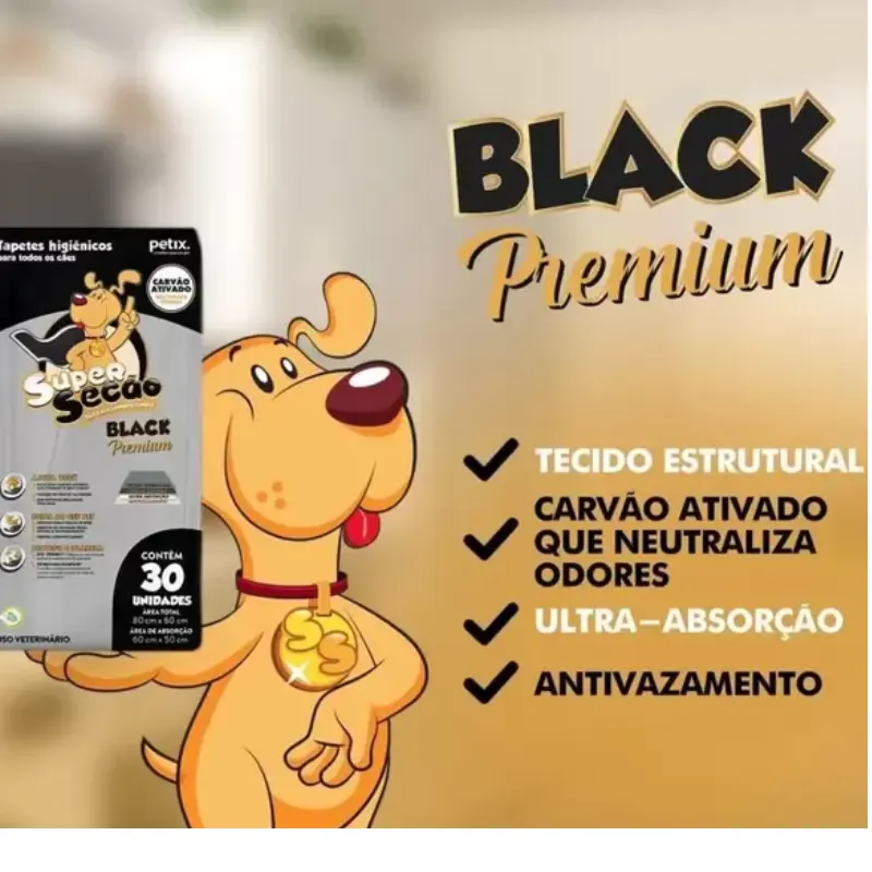 Tapete Higiênico Super Secão BLACK Premium para Cães 30 Unidades