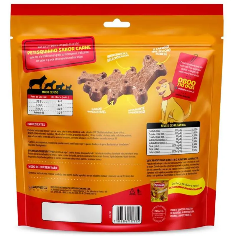 Petisco Petiscão Petisquinho Mastigável Carne 250 g