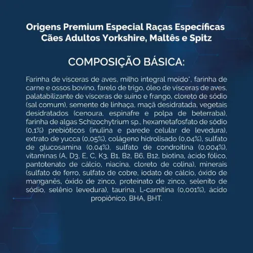 Ração Origens Raças Específicas Cães Adultos das Raças Yorkshire, Maltês e Spitz 1kg