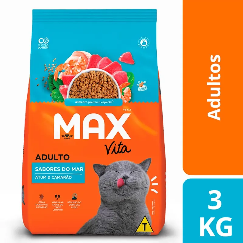Ração Max Vita Sabores do Mar para Gatos Adultos 3 Kg