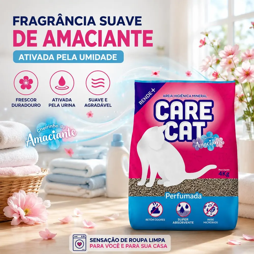 Areia Higiênica CareCat Perfumada Cheirinho de Amaciante 4 kg
