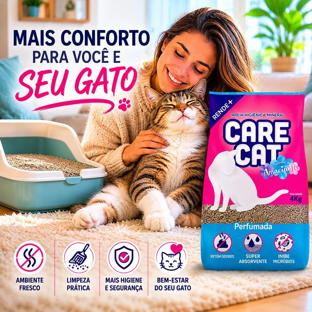 Areia Higiênica CareCat Perfumada Cheirinho de Amaciante 4 kg