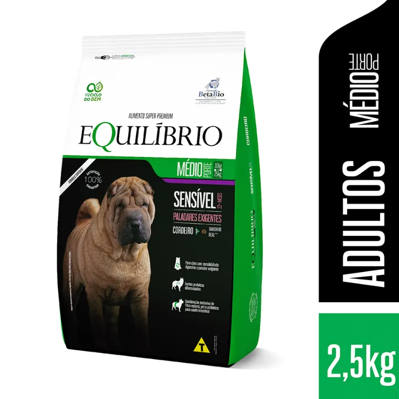 Ração Equilíbrio para Cães Adultos de Médio Porte Sabor Cordeiro 2,5 Kg