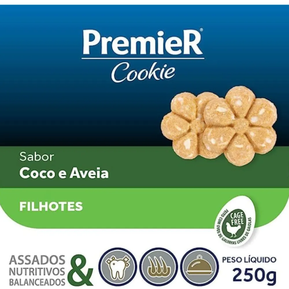 Biscoito Premier Cookie Cães Filhotes Coco e Aveia 250g