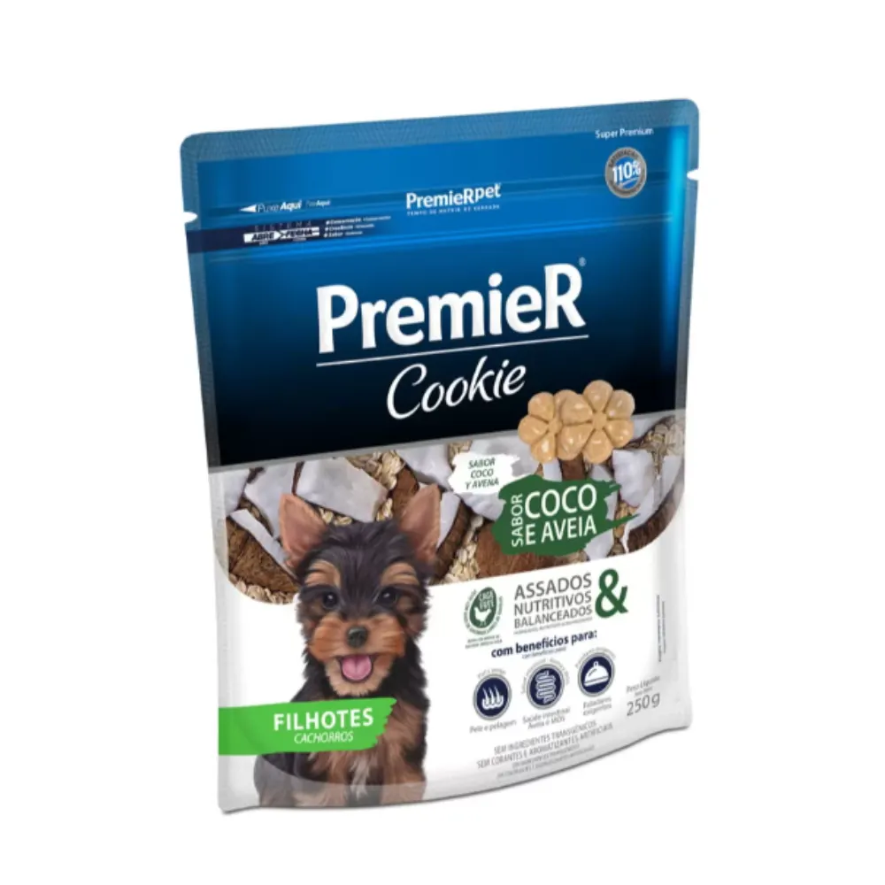 Biscoito Premier Cookie Cães Filhotes Coco e Aveia 250g
