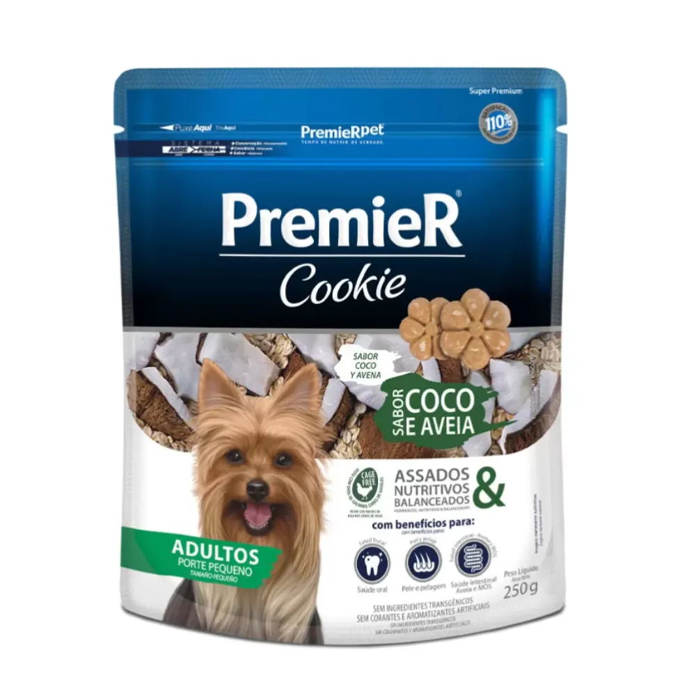 Biscoito Premier Cookie Cães Filhotes Coco e Aveia 250g