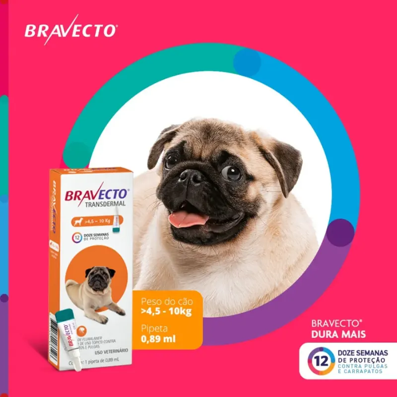 Bravecto Transdermal para Cães de 4,5 até 10 Kg  250 mg