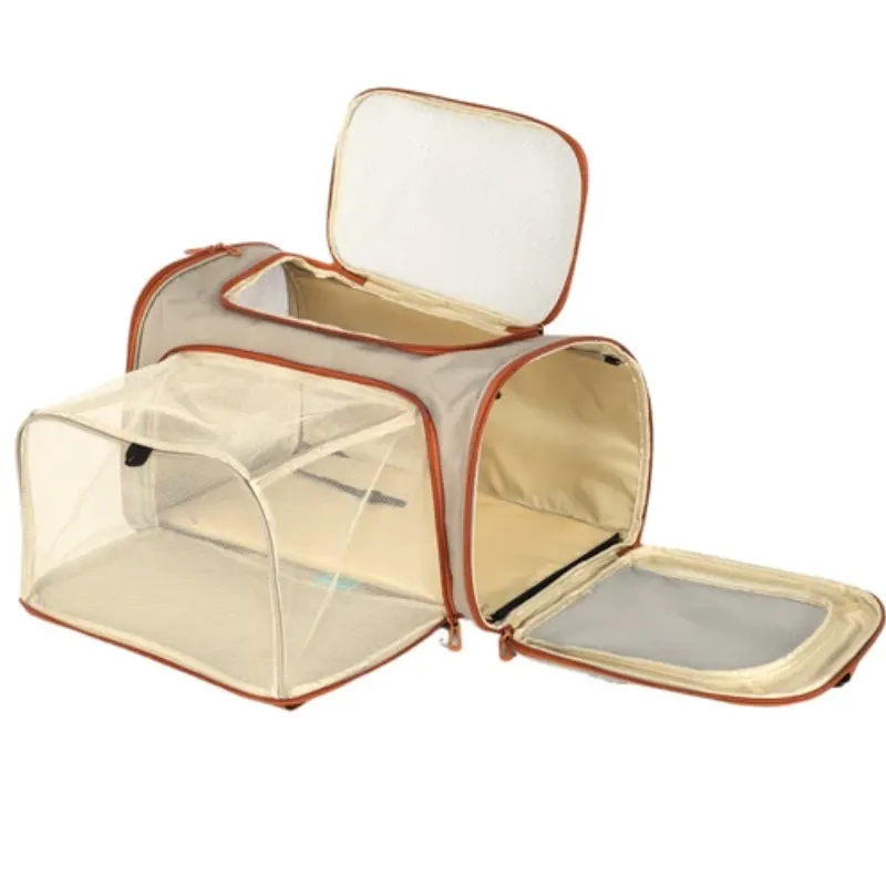 Bolsa de Transporte Up4You para Cães e Gatos Bege Transversal Expansível