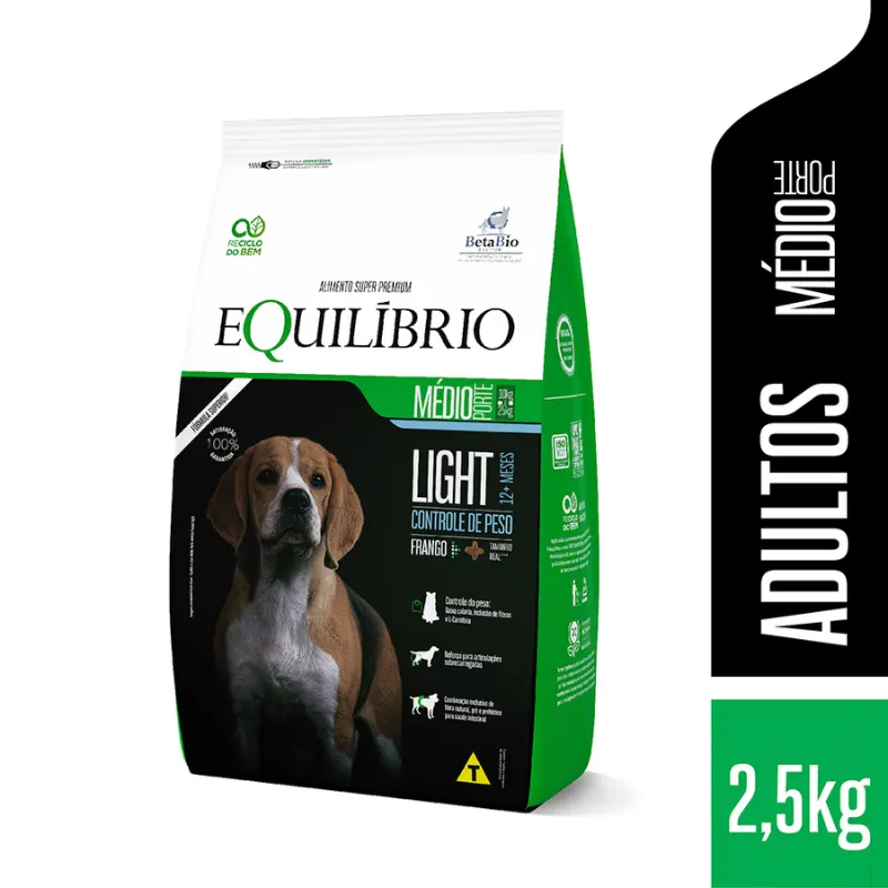 Ração Equilíbrio Light para Cães Adultos Porte Médio Sabor Frango