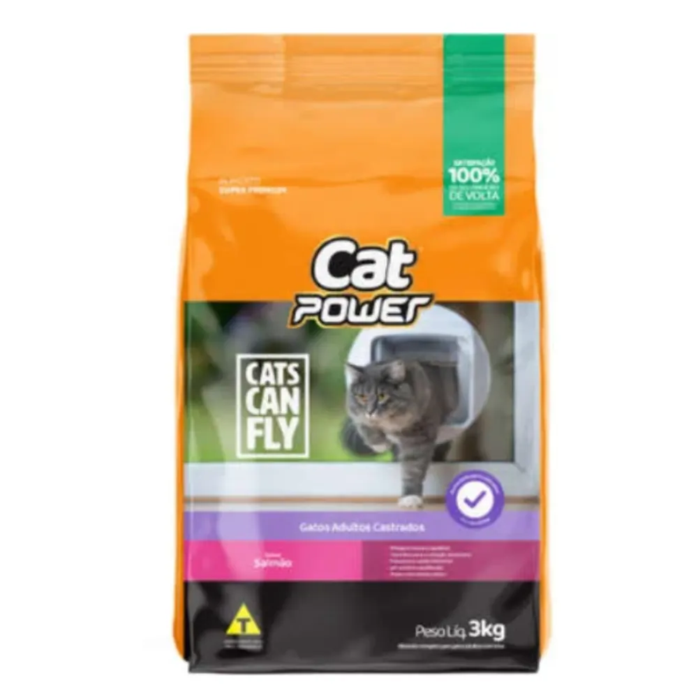 Ração Cat Power Can Fly Para Gato Adulto Castrado Salmão 3Kg