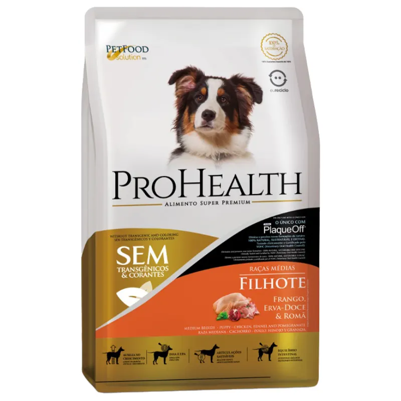 Ração ProHealth Cães Filhote  Raças Médias Sabor Frango