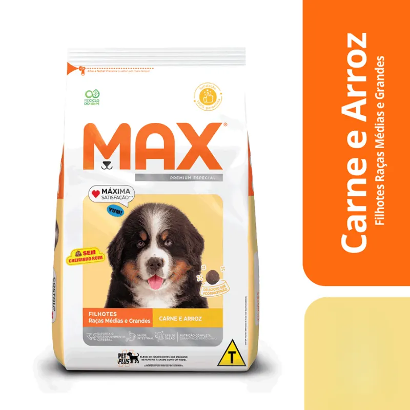 Ração Seca Max Carne Arroz Cães Filhotes Médio Grande