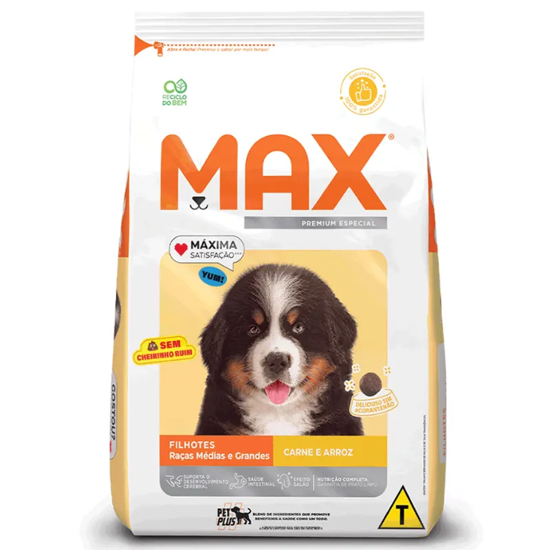 Ração Seca Max Carne Arroz Cães Filhotes Médio Grande