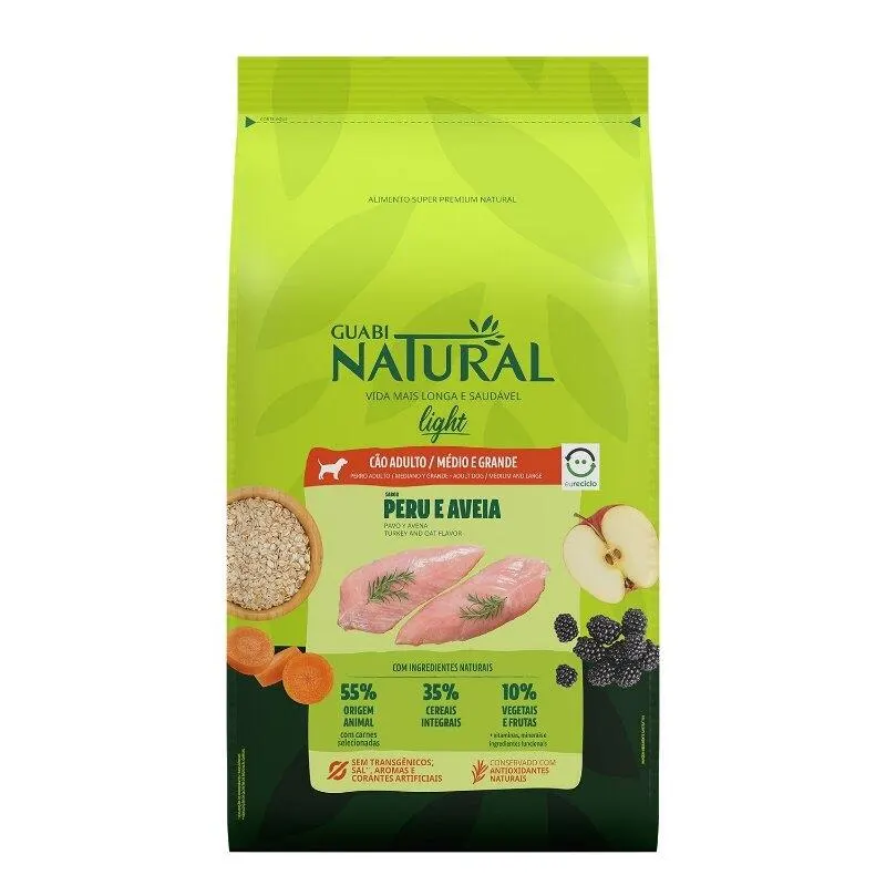 Ração Guabi Natural Cão Adt Light Médio Gde Peru Aveia 12kg
