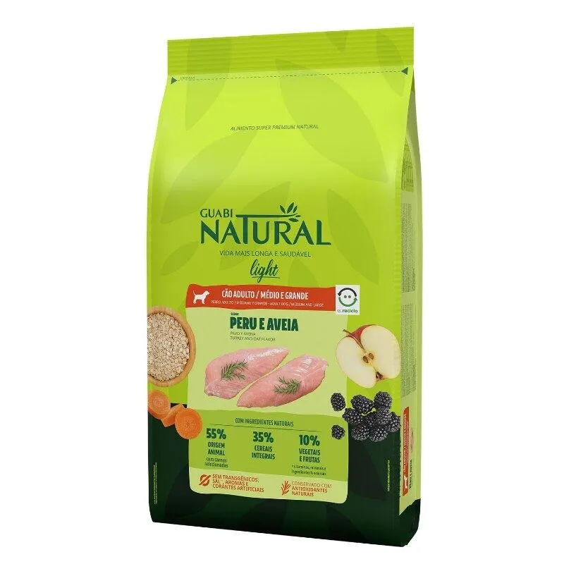 Ração Guabi Natural Cão Adt Light Médio Gde Peru Aveia 12kg