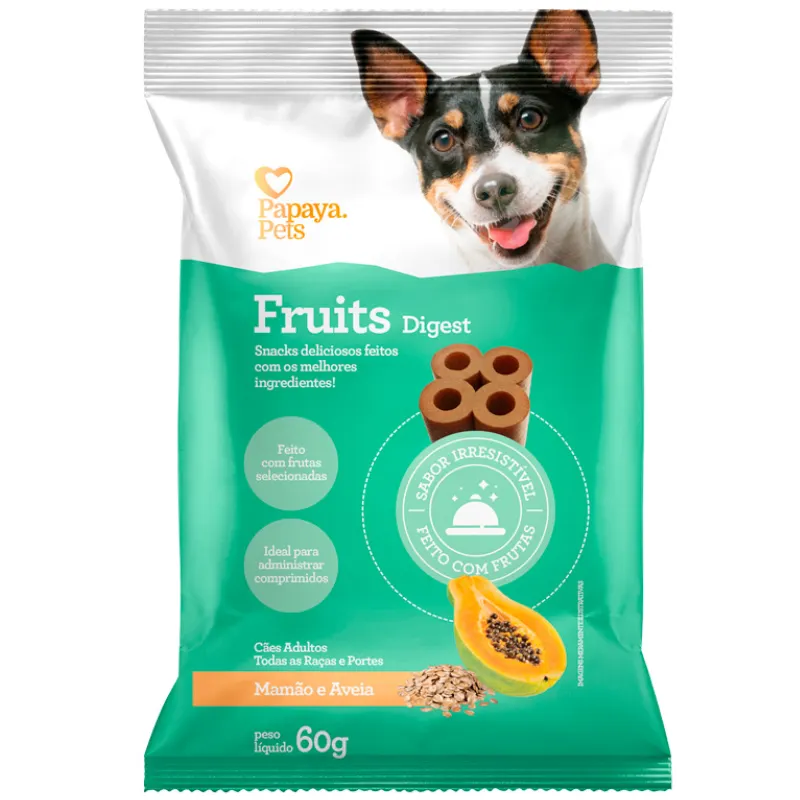 Snack Papaya Pets Fruits Digest para Cães Adultos Sabor Mamão e Aveia 60 g