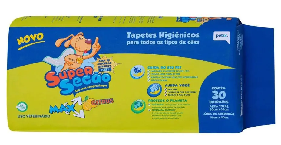 Tapete Higiênico para Cães Super Secão Max Citrus Petix - 30 Unidades