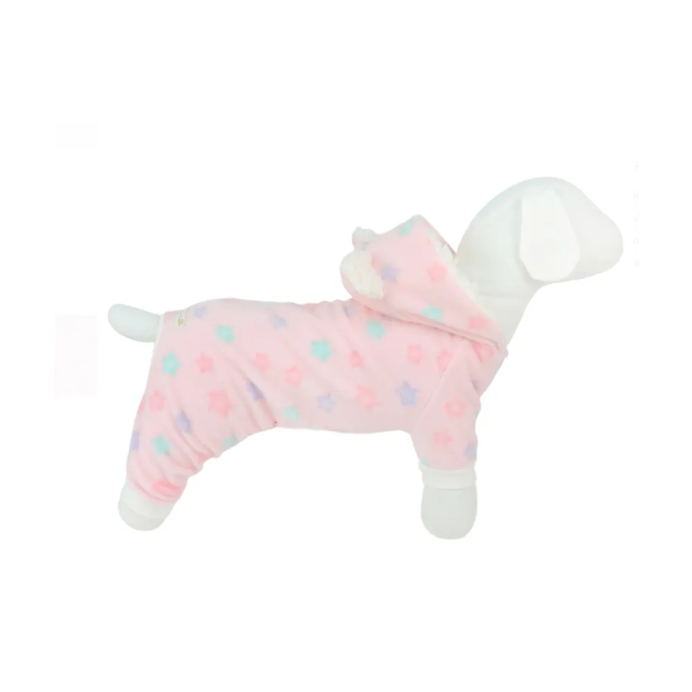 Macacão Soft Capuz Estrela Rosa para Cães - Tamanho M