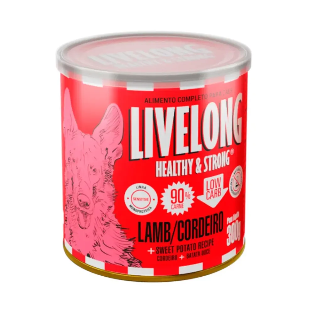 Ração Úmida Livelong Sensitive Cordeiro Batata Doce Cães300g