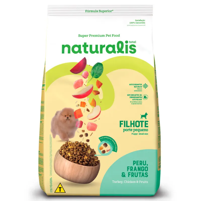 Ração Naturalis para Cães Filhotes de Porte Pequeno Sabor Frango, Peru e Frutas 10,1 Kg