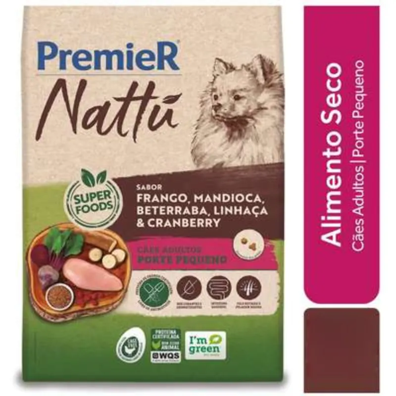 Ração Premier Nattu Cães Adultos Raças Pequenas Mandioca