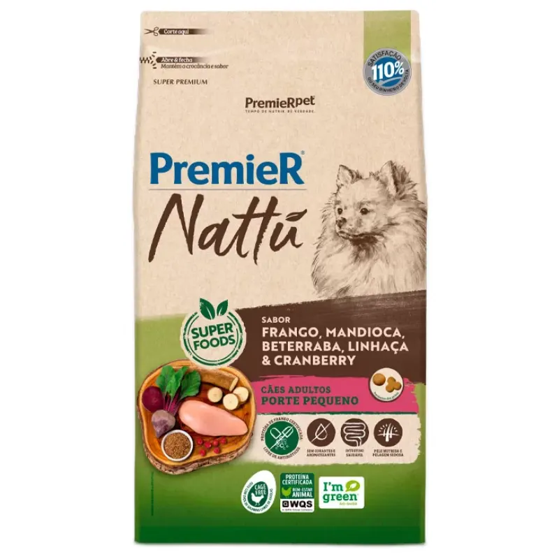 Ração Premier Nattu Cães Adultos Raças Pequenas Mandioca