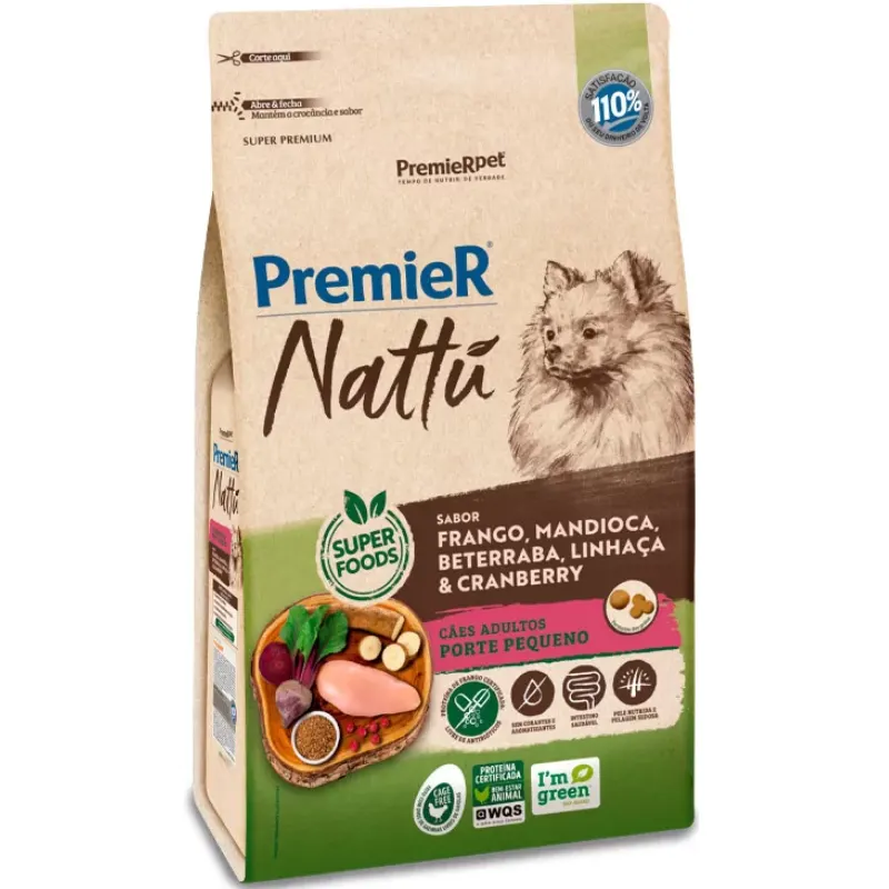 Ração Premier Nattu Cães Adultos Raças Pequenas Mandioca