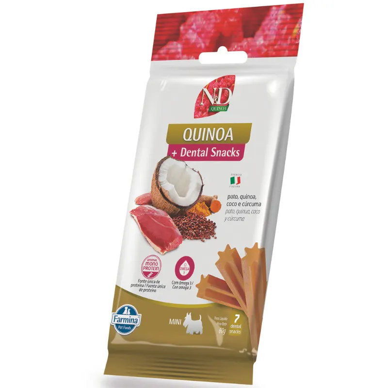 Petisco Dental N&D Quinoa para Cães de Raças Mini e Pequenas Sabor Pato, Quinoa, Coco e Cúrcuma 60g