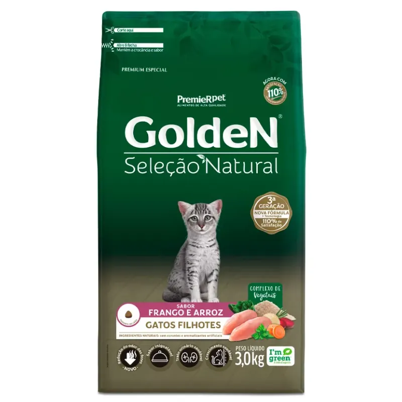 Ração Golden Seleção Natural Gatos Filhotes Frango e Arroz
