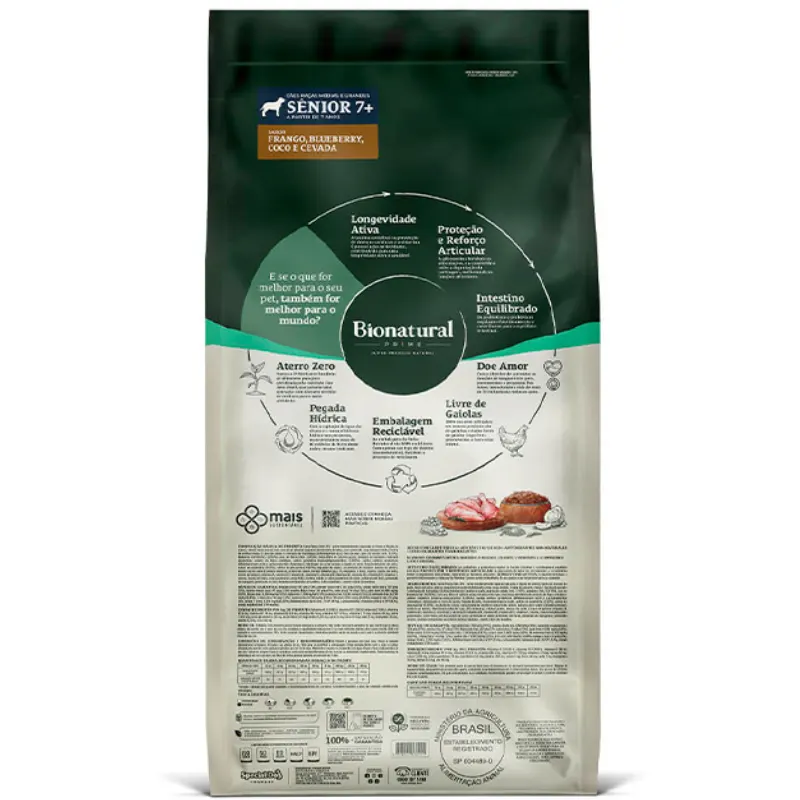Ração Bionatural para Cães Sênior Médio Grande  7+ Sabor Frango 15 KG