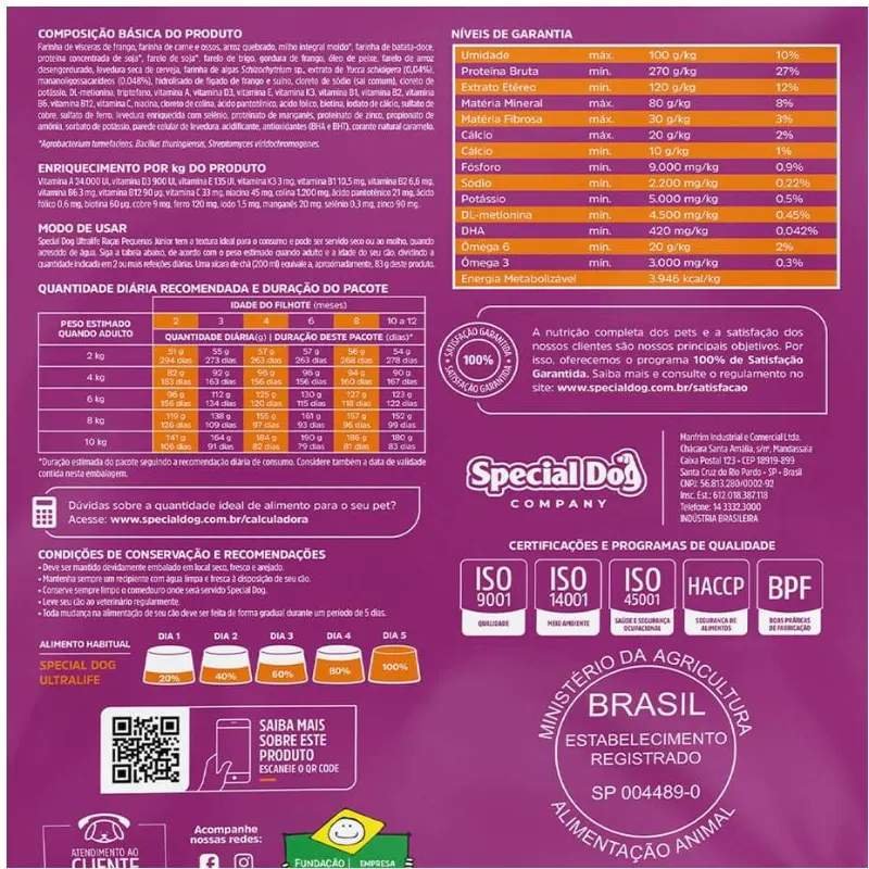 Ração Special Dog Ultralife Cães Filhotes de Raças Pequenas