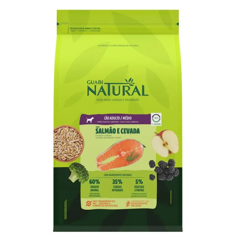 Ração Guabi Natural Cão Adulto Médio Salmão e Cevada