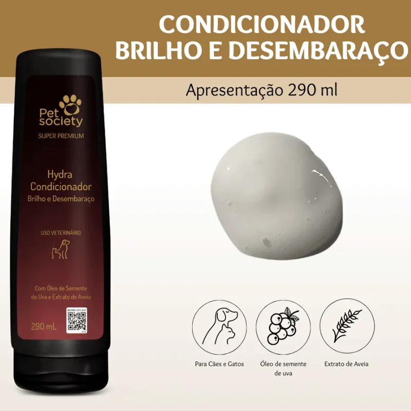 Condicionador Pet Society Hydra Brilho e Desembaraço para Cães e Gatos 290ml