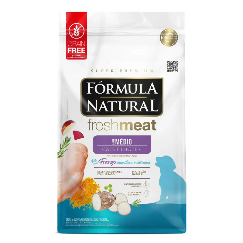 Ração  Fórmula Natural Fresh Meat Cães Filhotes Médio Porte Frango 12Kg