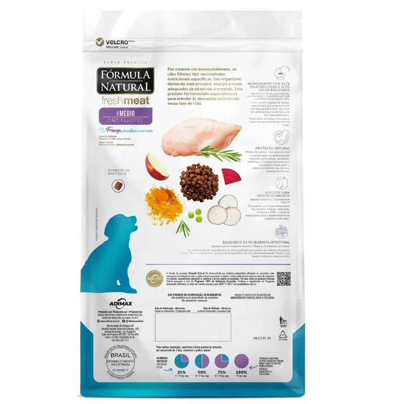 Ração  Fórmula Natural Fresh Meat Cães Filhotes Médio Porte Frango 12Kg