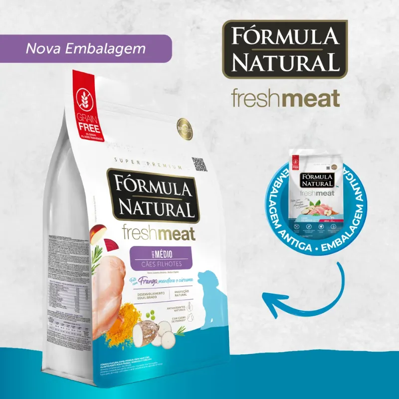Ração  Fórmula Natural Fresh Meat Cães Filhotes Médio Porte Frango 12Kg