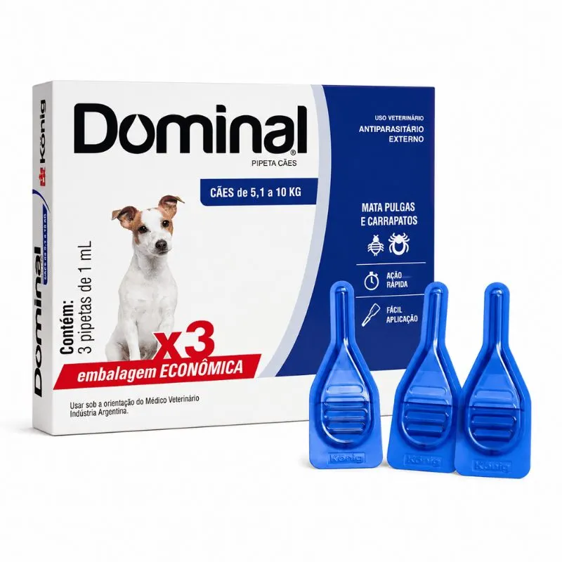 Antiparasitário Externo König Dominal x3 para Cães de 5,1 a 10 kg 1 ml