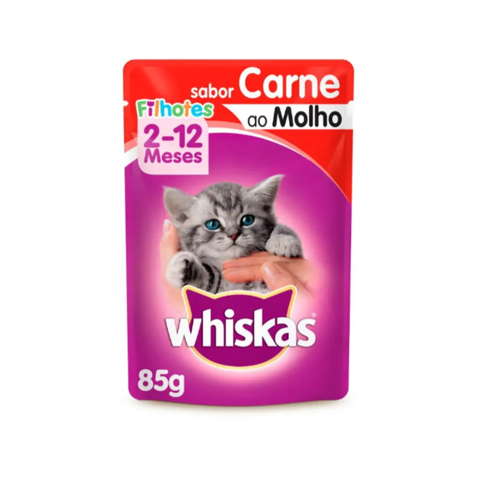 Ração Úmida Whiskas Sachê Gatos Filhotes Carne ao Molho 85g