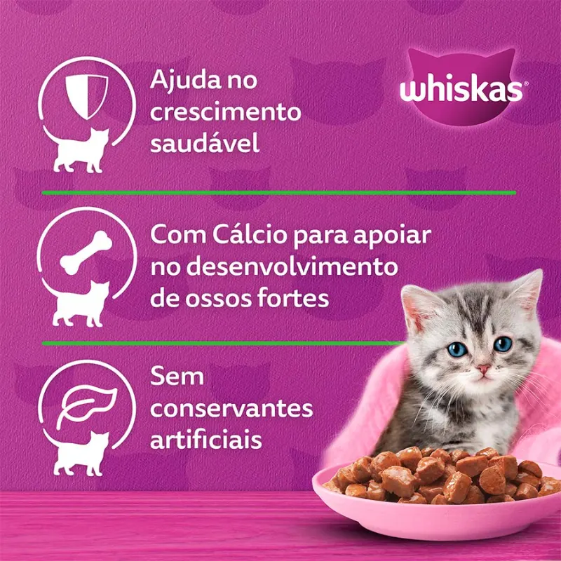 Ração Úmida Whiskas Sachê Gatos Filhotes Carne ao Molho 85g