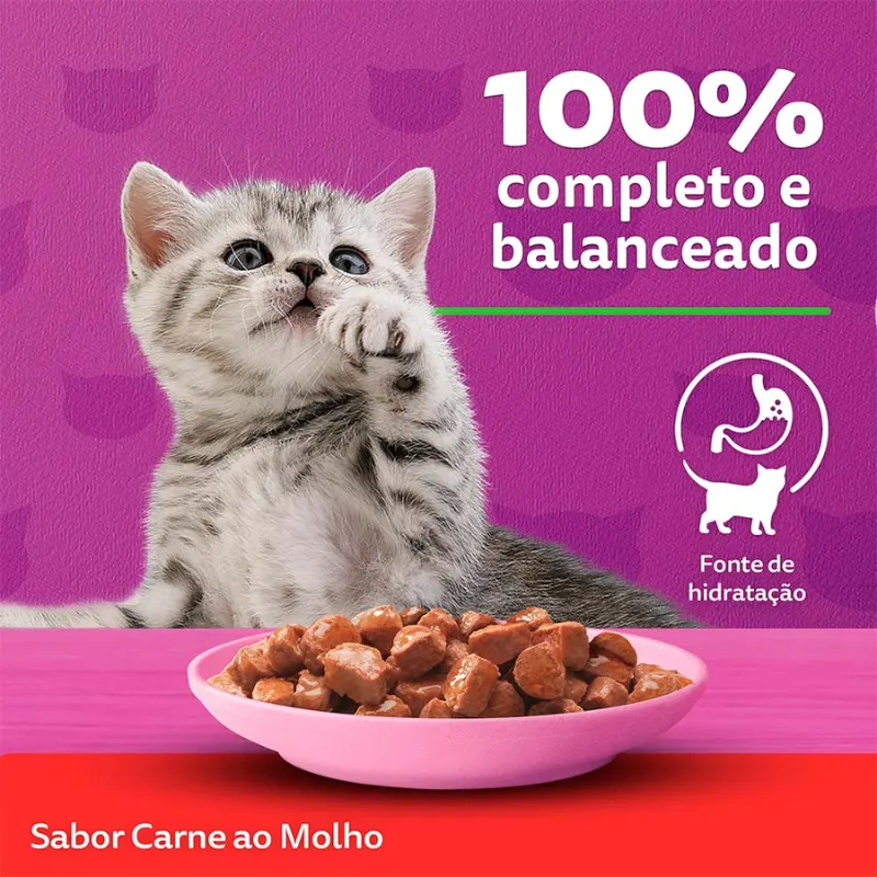 Ração Úmida Whiskas Sachê Gatos Filhotes Carne ao Molho 85g