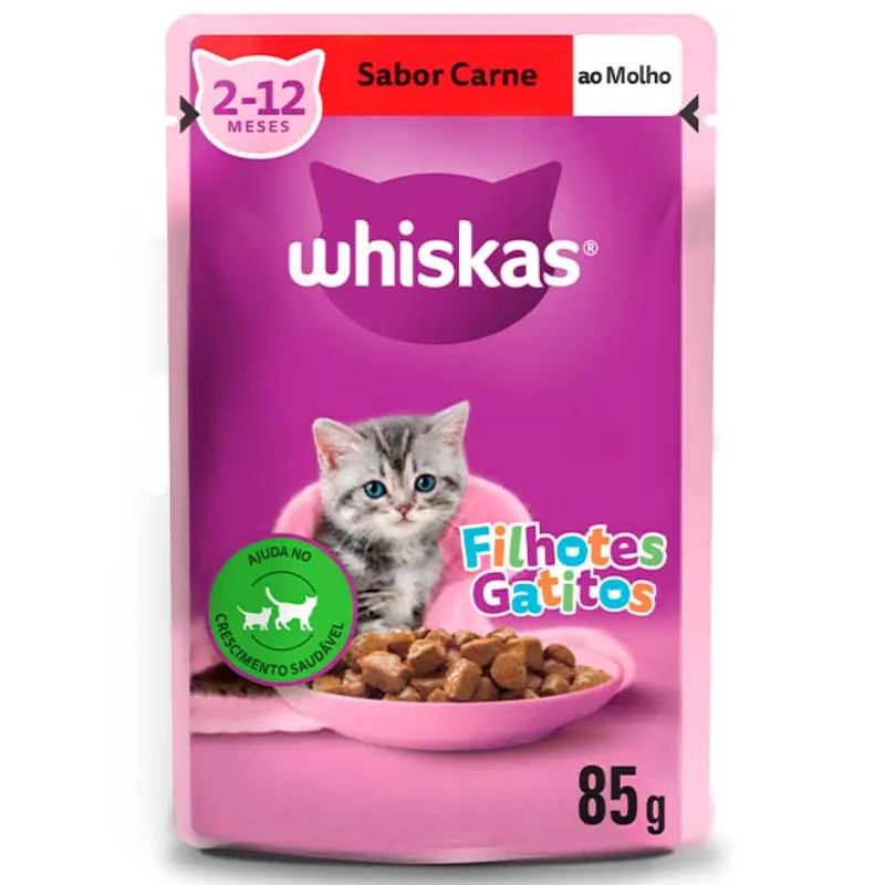 Ração Úmida Whiskas Sachê Gatos Filhotes Carne ao Molho 85g