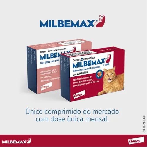 Milbemax Gatos 4/10 mg (até 2 kg) Com 2 Comprimidos