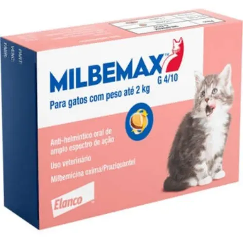 Milbemax Gatos 4/10 mg (até 2 kg) Com 2 Comprimidos
