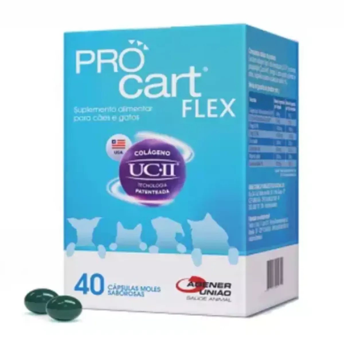 Suplemento Alimentar Pro Cart Flex UCII 40 Cápsulas para Cães/Gatos