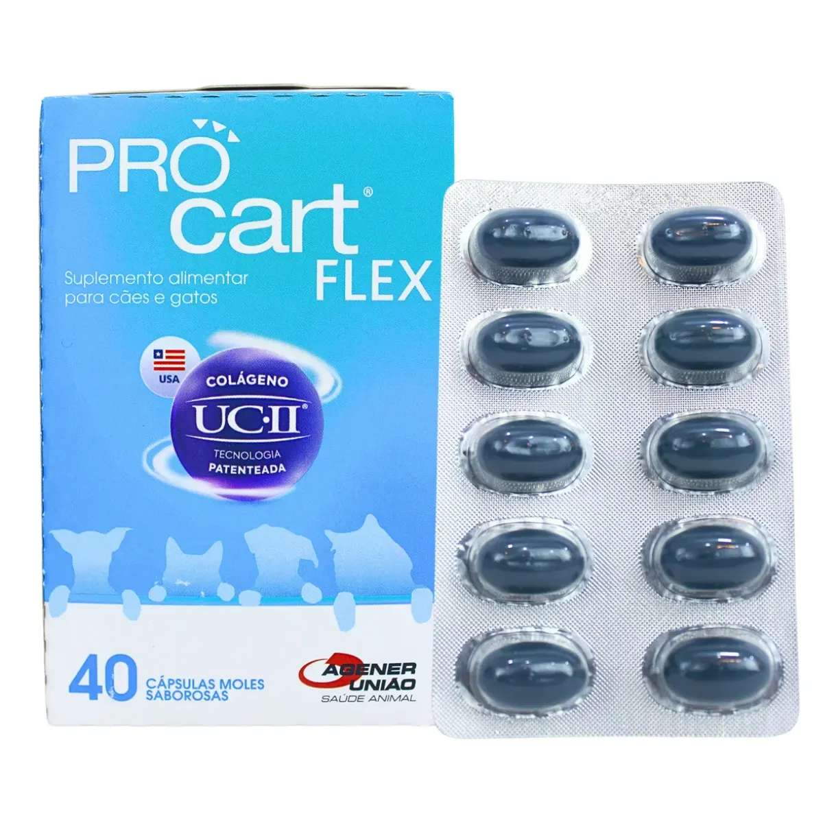 Suplemento Alimentar Pro Cart Flex UCII 40 Cápsulas para Cães/Gatos